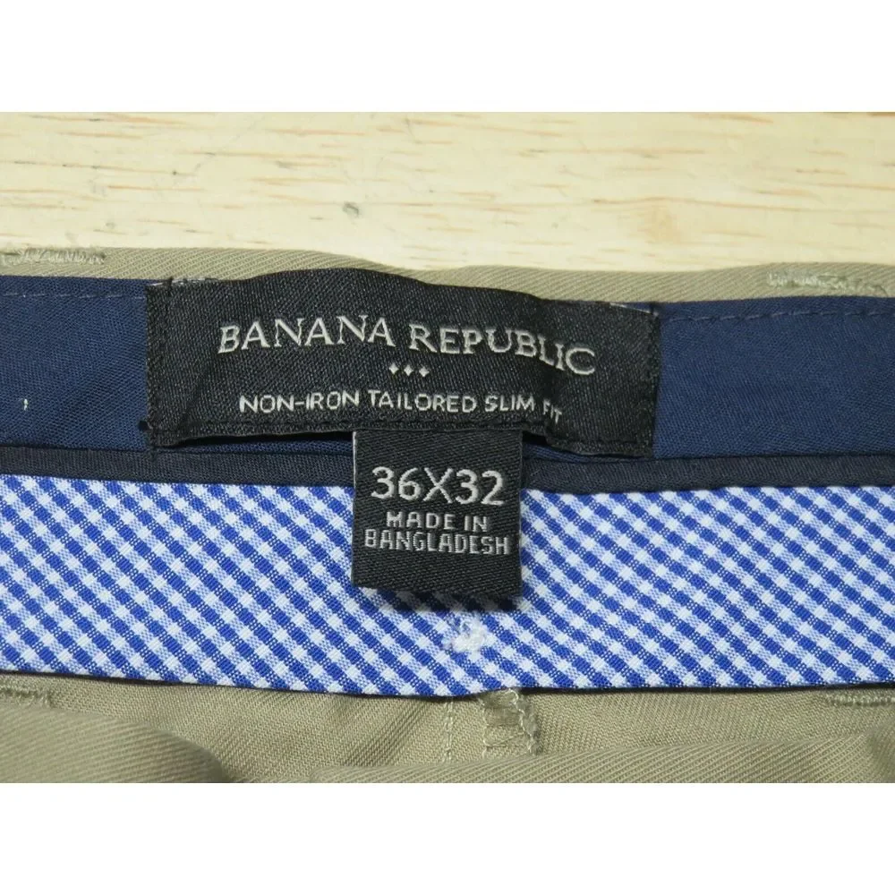 Mens Banana Republic Brown Flat Front Dress Pants Non Iron Tailored Cotton 36x32